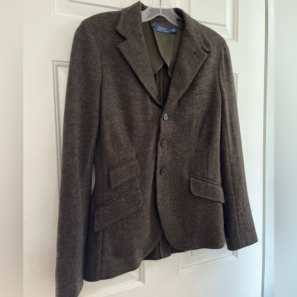 SOLD Polo Ralph Lauren Herringbone Tweed Double Knit Wool Blazer Jacket 4 Green - Picture 5 of 16